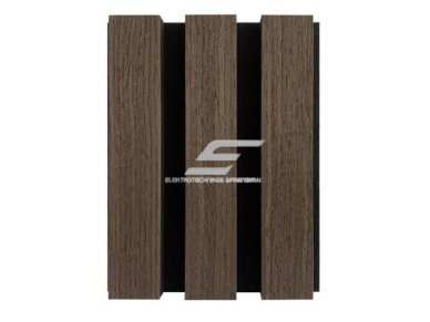 Dekoratyvinė akustinė sienų | lubų plokštė | lamelė | apdaila | 3000x600x22mm | MDF + PET | tamsaus riešutmedžio imitacija Dekoratyvinė akustinė sienų | lubų plokštė | lamelė | apdaila | 3000x600x22mm | MDF + PET | tamsaus riešutmedžio imitacija