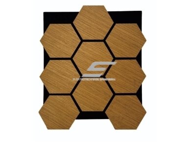 Dekoratyvinė akustinė sienų | lubų plokštė | apdaila | bičių korio | šešiakampių raštas | 795,27x650,98x18mm | MDF + PET | tikmedžio imitacija Dekoratyvinė akustinė sienų | lubų plokštė | apdaila | bičių korio | šešiakampių raštas | 795,27x650,98x18mm | MDF + PET | tikmedžio imitacija