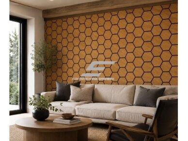 Dekoratyvinė akustinė sienų | lubų plokštė | apdaila | bičių korio | šešiakampių raštas | 795,27x650,98x18mm | MDF + PET | tikmedžio imitacija 2