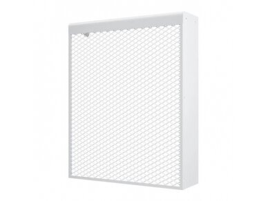 Dekoratyvinės plieninės radiatorių grotelės - apdaila | 5 sekcijų ketaus radiatoriui | metalinės | 490x610x140mm | balta | DRG5 3