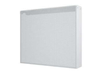 Dekoratyvinės plieninės radiatorių grotelės - apdaila | 6 sekcijų ketaus radiatoriui | perforuotos | metalinės | 590x610x140mm | balta | DRG6 perf 3