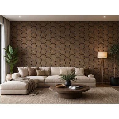 Decorative Acoustic Wall | Ceiling Panel | Interior Cladding | Honeycomb | Hexagonal Pattern | 795.27x650.98x18mm | MDF + PET | Walnut Finish 2 Decorative Acoustic Wall | Ceiling Panel | Interior Cladding | Honeycomb | Hexagonal Pattern | 795.27x650.98x18mm | MDF + PET | Walnut Finish 2
