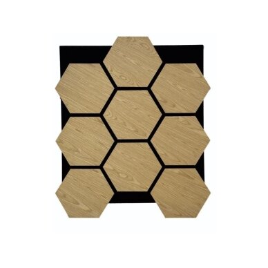 Dekoracyjny panel akustyczny ścienny | sufitowy | okładzina | wzór plastra miodu | sześciokątny wzór | 795,27x650,98x18mm | MDF + PET | imitacja dębu Dekoracyjny panel akustyczny ścienny | sufitowy | okładzina | wzór plastra miodu | sześciokątny wzór | 795,27x650,98x18mm | MDF + PET | imitacja dębu