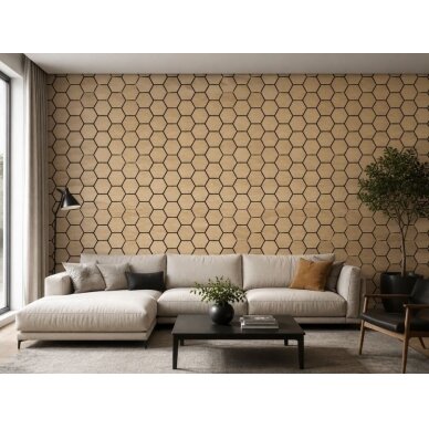 Dekoracyjny panel akustyczny ścienny | sufitowy | okładzina | wzór plastra miodu | sześciokątny wzór | 795,27x650,98x18mm | MDF + PET | imitacja dębu 2 Dekoracyjny panel akustyczny ścienny | sufitowy | okładzina | wzór plastra miodu | sześciokątny wzór | 795,27x650,98x18mm | MDF + PET | imitacja dębu 2