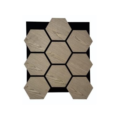 Dekoratīvs akustiskais sienu | griestu panelis | apdare | bišu šūnu | sešstūru raksts | 795,27x650,98x18mm | MDF + PET | pelēkā ozola imitācija