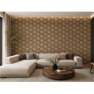 Dekoracyjny panel akustyczny ścienny | sufitowy | okładzina | wzór plastra miodu | sześciokątny wzór | 795,27x650,98x18mm | MDF + PET | Imitacja jasnego orzecha 2 Dekoracyjny panel akustyczny ścienny | sufitowy | okładzina | wzór plastra miodu | sześciokątny wzór | 795,27x650,98x18mm | MDF + PET | Imitacja jasnego orzecha 2