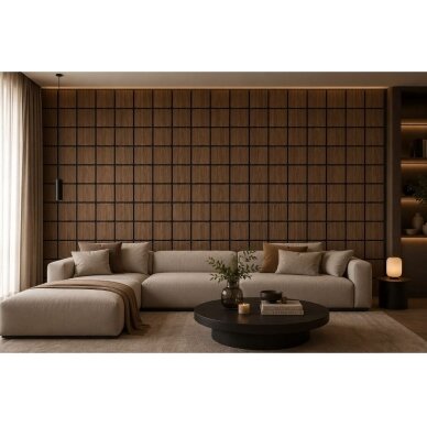 Decorative Acoustic Wall | Ceiling Panel | Square Elements | Interior Cladding | 605x600x18mm | MDF + PET | Smoked Oak Finish 2 Decorative Acoustic Wall | Ceiling Panel | Square Elements | Interior Cladding | 605x600x18mm | MDF + PET | Smoked Oak Finish 2