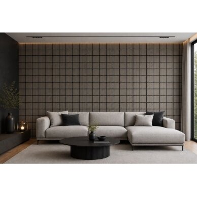 Dekoratiivne akustiline seina- | laepaneel | ruudukujulised elemendid | siseviimistlus | 605x600x18mm | MDF + PET | tumehalli tamme imitatsioon 2 Dekoratiivne akustiline seina- | laepaneel | ruudukujulised elemendid | siseviimistlus | 605x600x18mm | MDF + PET | tumehalli tamme imitatsioon 2