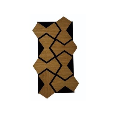 Dekoracyjny panel akustyczny ścienny | sufitowy | okładzina wnętrz | elementy w kształcie klepsydry | 861,94x482,87x18mm | MDF + PET | imitacja drewna tekowego