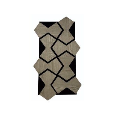 Dekoratīvs akustiskais sienu | griestu panelis | interjera apdare | smilšu pulksteņa formas elementi | 861,94x482,87x18mm | MDF + PET | pelēkā ozola imitācija