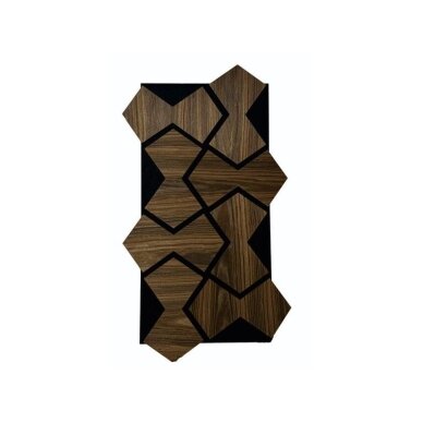Dekoracyjny panel akustyczny ścienny | sufitowy | okładzina wnętrz | elementy w kształcie klepsydry | 861,94x482,87x18mm | MDF + PET | imitacja dębu wędzonego