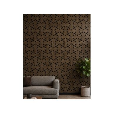 Dekoracyjny panel akustyczny ścienny | sufitowy | okładzina wnętrz | elementy w kształcie klepsydry | 861,94x482,87x18mm | MDF + PET | imitacja dębu wędzonego 2