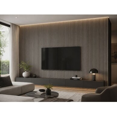 Dekoracyjny panel akustyczny ścienny | sufitowy | panel lamelowy | wykończenie wnętrz | 3000x600x22mm | MDF + PET | imitacja szarego dębu 3