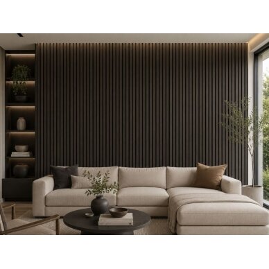 Dekoratiivne akustiline seina | laepaneel | liistpaneel | siseviimistlus | 600x600x22mm | MDF + PET | naturaalne suitsutatud tamm 3