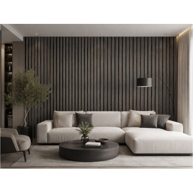 Dekoracyjny panel akustyczny ścienny | sufitowy | panel lamelowy | wykończenie wnętrz | 600x600x22mm | MDF + PET | imitacja ciemnoszarego dębu 3 Dekoracyjny panel akustyczny ścienny | sufitowy | panel lamelowy | wykończenie wnętrz | 600x600x22mm | MDF + PET | imitacja ciemnoszarego dębu 3