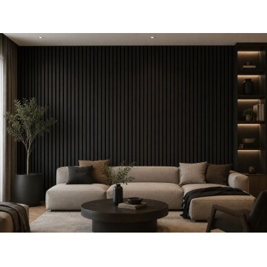 Dekoracyjny panel akustyczny ścienny | sufitowy | panel lamelowy | wykończenie wnętrz | 600x600x22mm | MDF + PET | imitacja czarnego dębu 3 Dekoracyjny panel akustyczny ścienny | sufitowy | panel lamelowy | wykończenie wnętrz | 600x600x22mm | MDF + PET | imitacja czarnego dębu 3