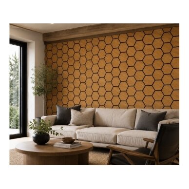 Dekoratīvs akustiskais sienu | griestu panelis | apdare | bišu šūnu | sešstūru raksts | 795,27x650,98x18mm | MDF + PET | tīkkoka imitācija 2