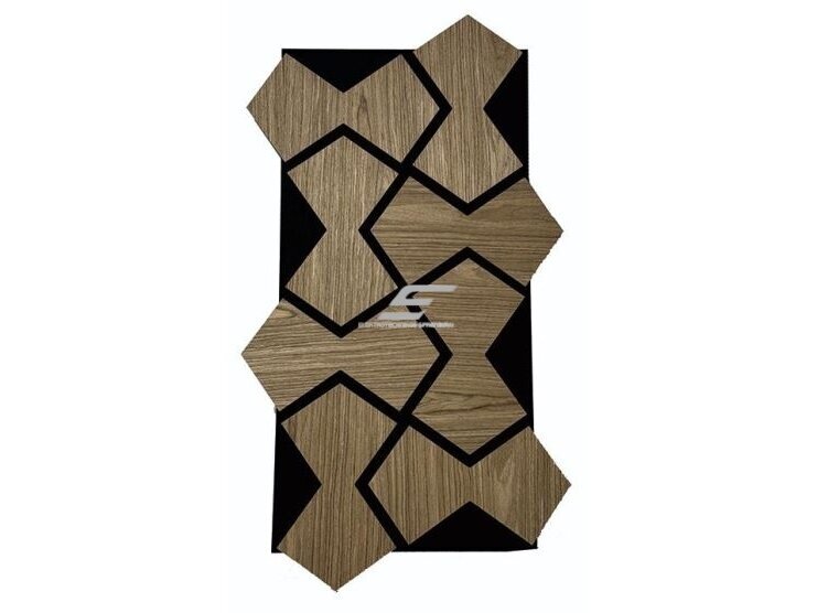 Dekoratyvinė akustinė sienų | lubų plokštė | apdaila | smėlio laikrodžio formos elementų | 861,94x482,87x18mm | MDF + PET | tamsaus riešutmedžio imitacija