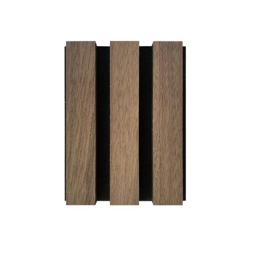 Dekoratīvais akustiskais sienas | griestu panelis | lameļu panelis | interjera apdare | 2400x600x22mm | MDF + PET | dabīgais valrieksts Dekoratīvais akustiskais sienas | griestu panelis | lameļu panelis | interjera apdare | 2400x600x22mm | MDF + PET | dabīgais valrieksts