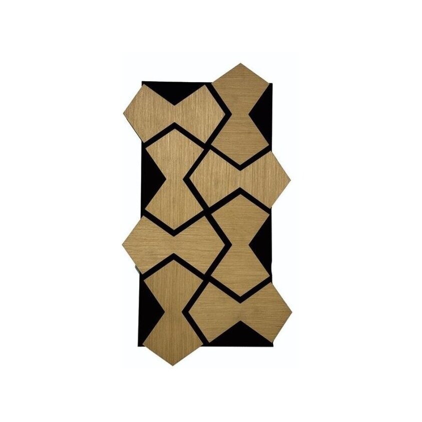Dekoracyjny panel akustyczny ścienny | sufitowy | okładzina wnętrz | elementy w kształcie klepsydry | 861,94x482,87x18mm | MDF + PET | imitacja jasnego żółtego dębu Dekoracyjny panel akustyczny ścienny | sufitowy | okładzina wnętrz | elementy w kształcie klepsydry | 861,94x482,87x18mm | MDF + PET | imitacja jasnego żółtego dębu