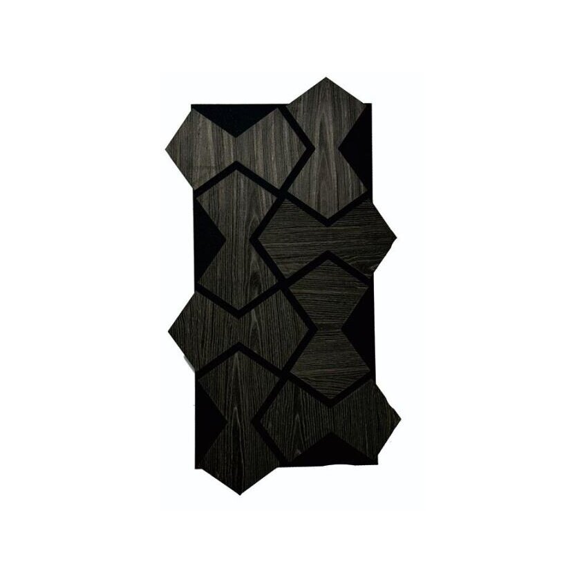 Dekoracyjny panel akustyczny ścienny | sufitowy | okładzina wnętrz | elementy w kształcie klepsydry | 861,94x482,87x18mm | MDF + PET | imitacja czarnego dębu