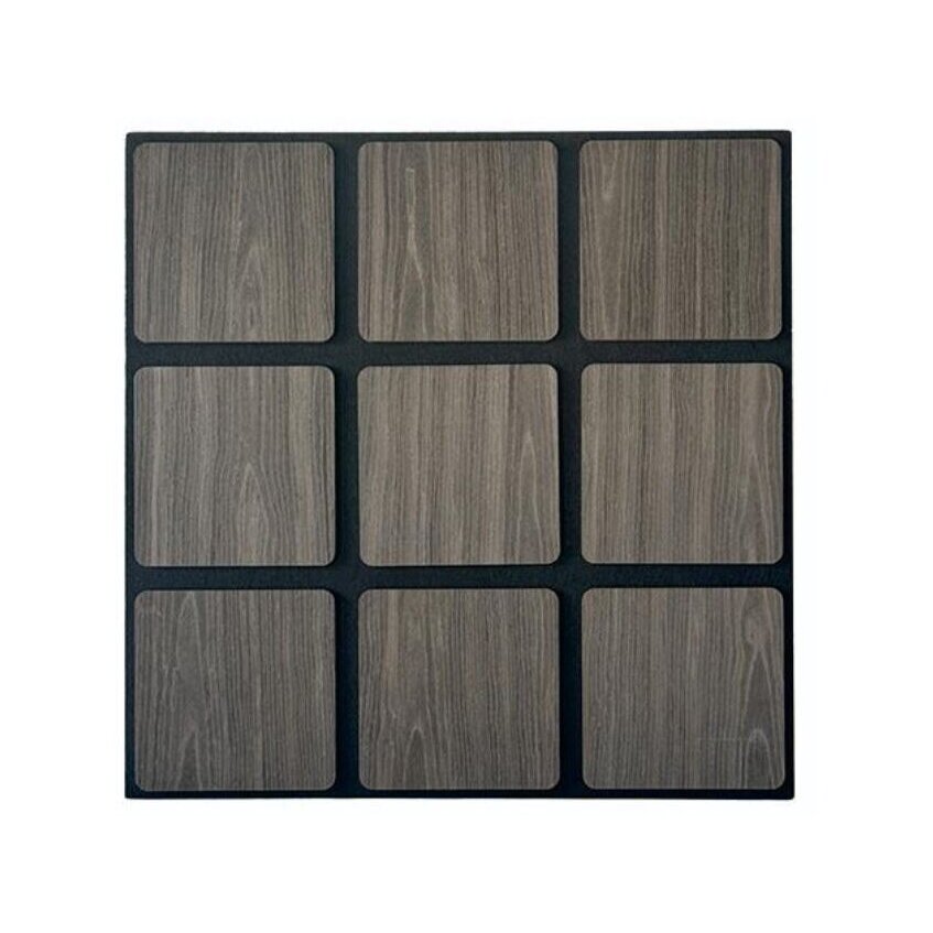 Dekoratiivne akustiline seina- | laepaneel | ruudukujulised elemendid | siseviimistlus | 605x600x18mm | MDF + PET | tumehalli tamme imitatsioon Dekoratiivne akustiline seina- | laepaneel | ruudukujulised elemendid | siseviimistlus | 605x600x18mm | MDF + PET | tumehalli tamme imitatsioon