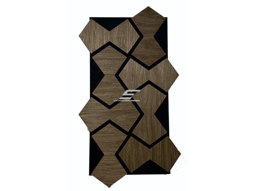Dekoratyvinė akustinė sienų | lubų plokštė | apdaila | smėlio laikrodžio formos elementų | 861,94x482,87x18mm | MDF + PET | riešutmedžio imitacija