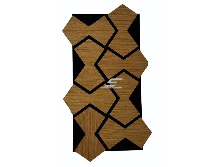 Dekoratyvinė akustinė sienų | lubų plokštė | apdaila | smėlio laikrodžio formos elementų | 861,94x482,87x18mm | MDF + PET | tikmedžio imitacija