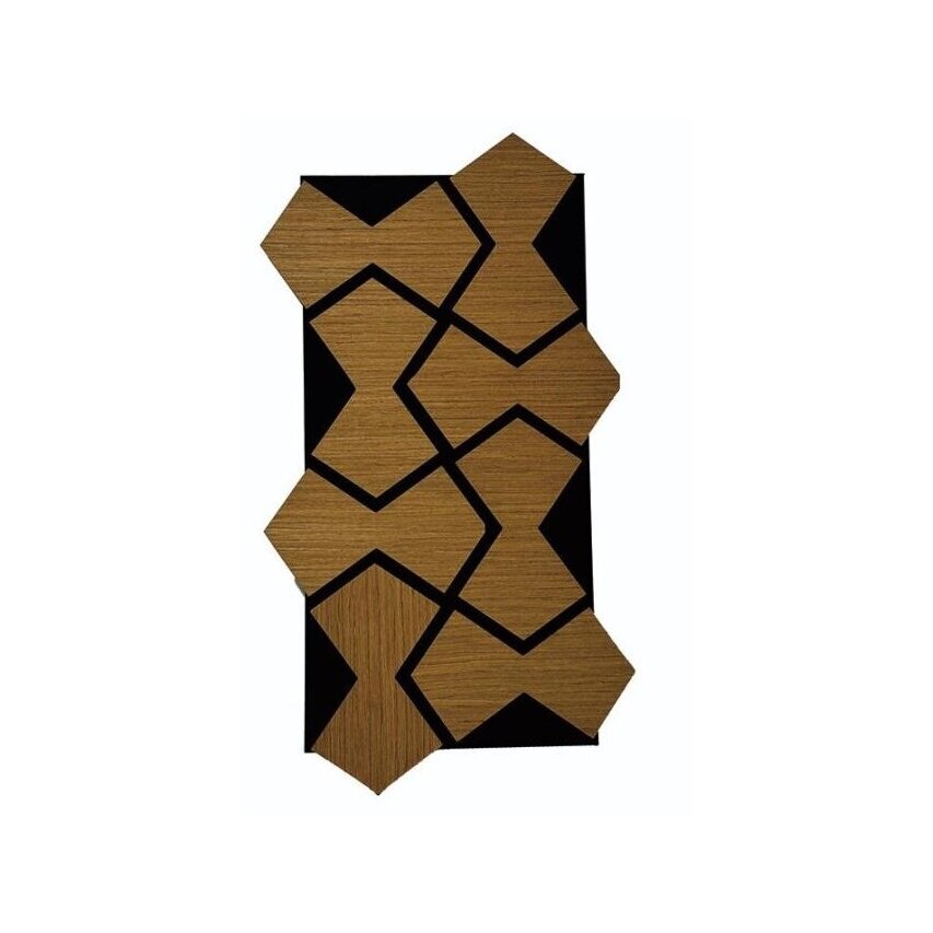 Dekoracyjny panel akustyczny ścienny | sufitowy | okładzina wnętrz | elementy w kształcie klepsydry | 861,94x482,87x18mm | MDF + PET | imitacja drewna tekowego Dekoracyjny panel akustyczny ścienny | sufitowy | okładzina wnętrz | elementy w kształcie klepsydry | 861,94x482,87x18mm | MDF + PET | imitacja drewna tekowego
