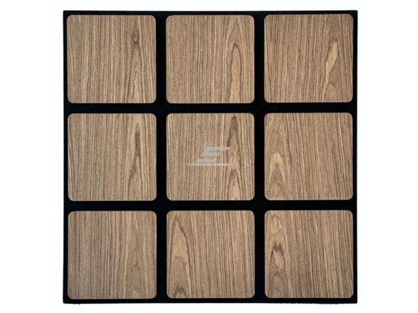 Dekoratyvinė akustinė sienų | lubų plokštė | apdaila | kvadratinių elementų | 605x600x18mm | MDF + PET | šviesaus riešutmedžio imitacija