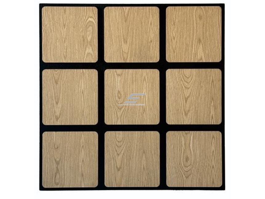 Dekoratyvinė akustinė sienų | lubų plokštė | apdaila | kvadratinių elementų | 605x600x18mm | MDF + PET | ąžuolo imitacija