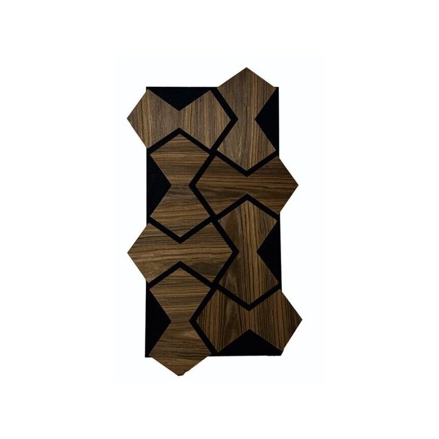 Dekoracyjny panel akustyczny ścienny | sufitowy | okładzina wnętrz | elementy w kształcie klepsydry | 861,94x482,87x18mm | MDF + PET | imitacja dębu wędzonego