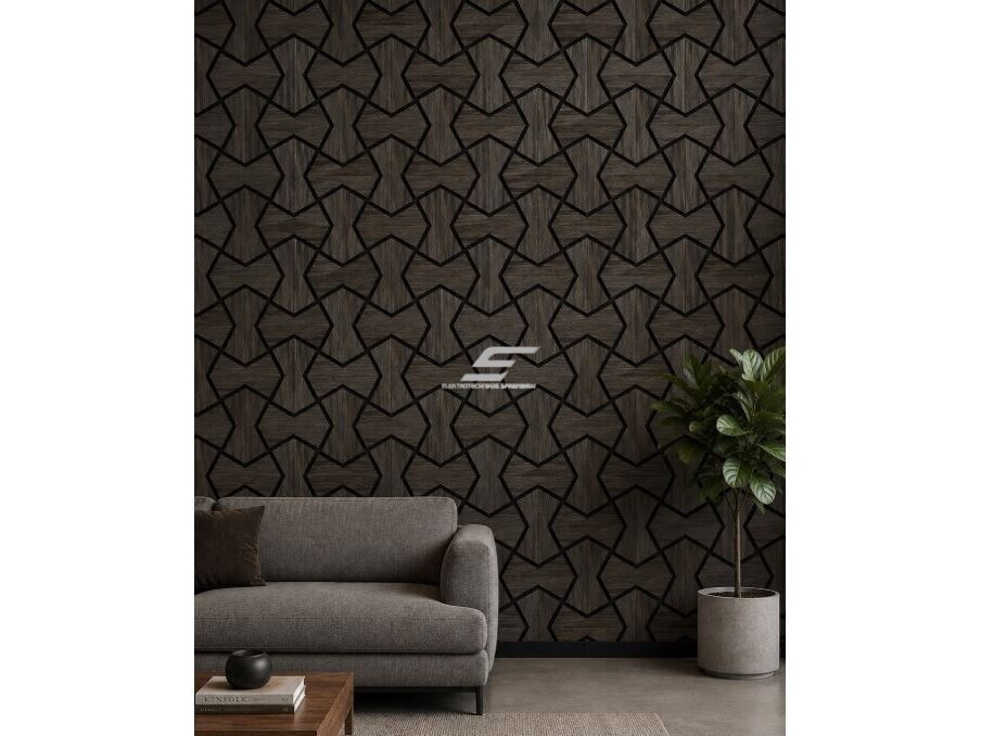 Dekoratyvinė akustinė sienų | lubų plokštė | apdaila | smėlio laikrodžio formos elementų | 861,94x482,87x18mm | MDF + PET | riešutmedžio imitacija 2 Dekoratyvinė akustinė sienų | lubų plokštė | apdaila | smėlio laikrodžio formos elementų | 861,94x482,87x18mm | MDF + PET | riešutmedžio imitacija 2