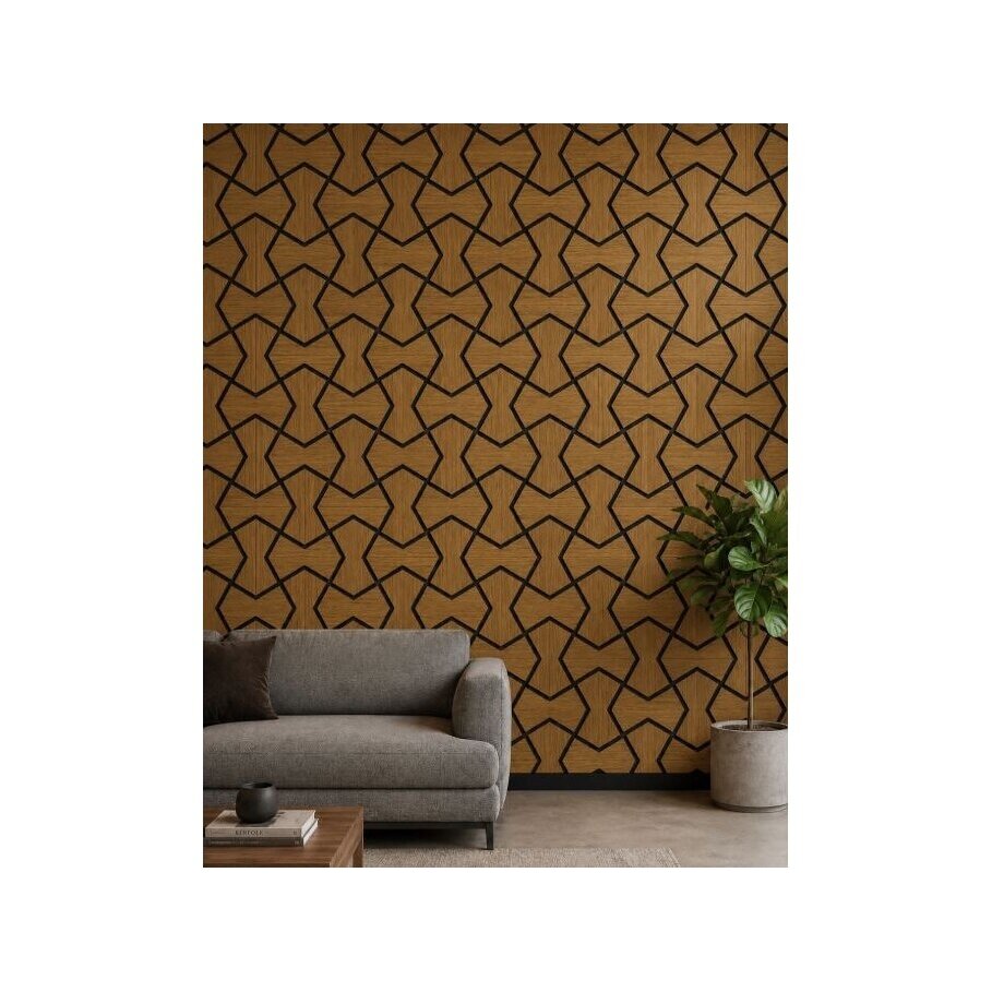 Dekoracyjny panel akustyczny ścienny | sufitowy | okładzina wnętrz | elementy w kształcie klepsydry | 861,94x482,87x18mm | MDF + PET | imitacja drewna tekowego 2