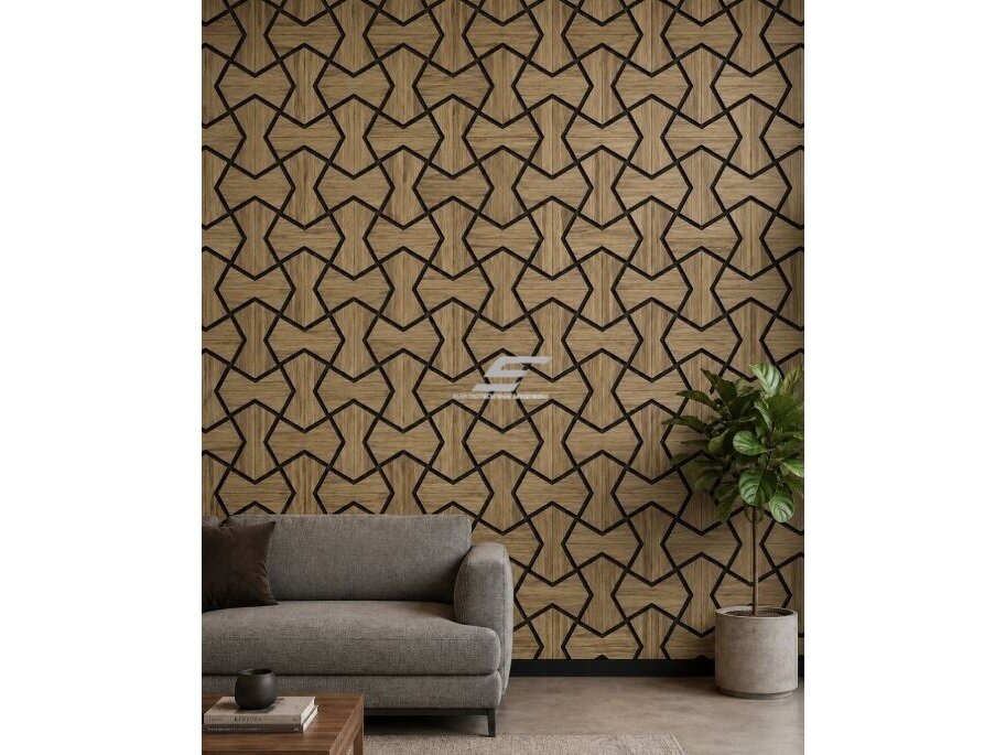 Dekoratyvinė akustinė sienų | lubų plokštė | apdaila | smėlio laikrodžio formos elementų | 861,94x482,87x18mm | MDF + PET | tamsaus riešutmedžio imitacija 2