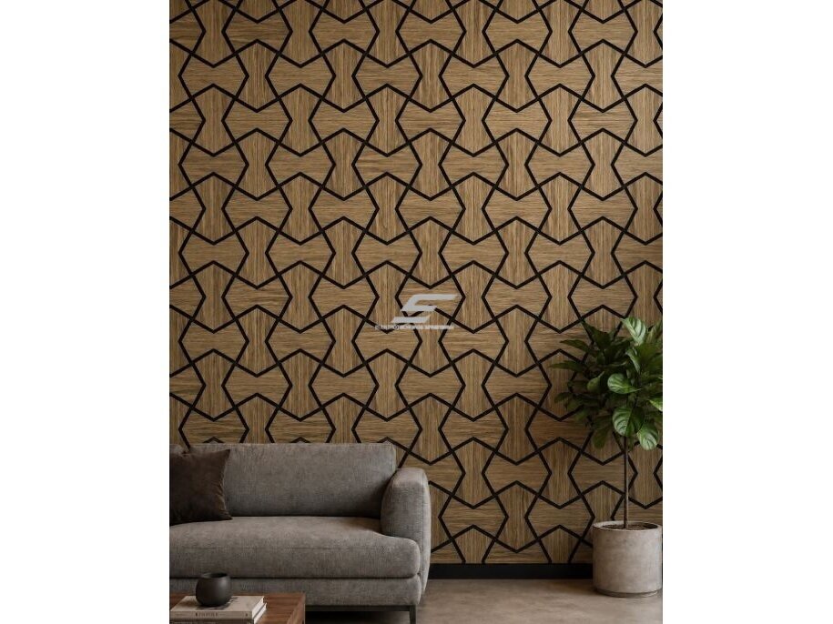 Dekoratyvinė akustinė sienų | lubų plokštė | apdaila | smėlio laikrodžio formos elementų | 861,94x482,87x18mm | MDF + PET | gelsvo ąžuolo imitacija 2 Dekoratyvinė akustinė sienų | lubų plokštė | apdaila | smėlio laikrodžio formos elementų | 861,94x482,87x18mm | MDF + PET | gelsvo ąžuolo imitacija 2