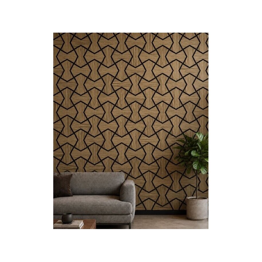 Dekoracyjny panel akustyczny ścienny | sufitowy | okładzina wnętrz | elementy w kształcie klepsydry | 861,94x482,87x18mm | MDF + PET | imitacja jasnego żółtego dębu 2