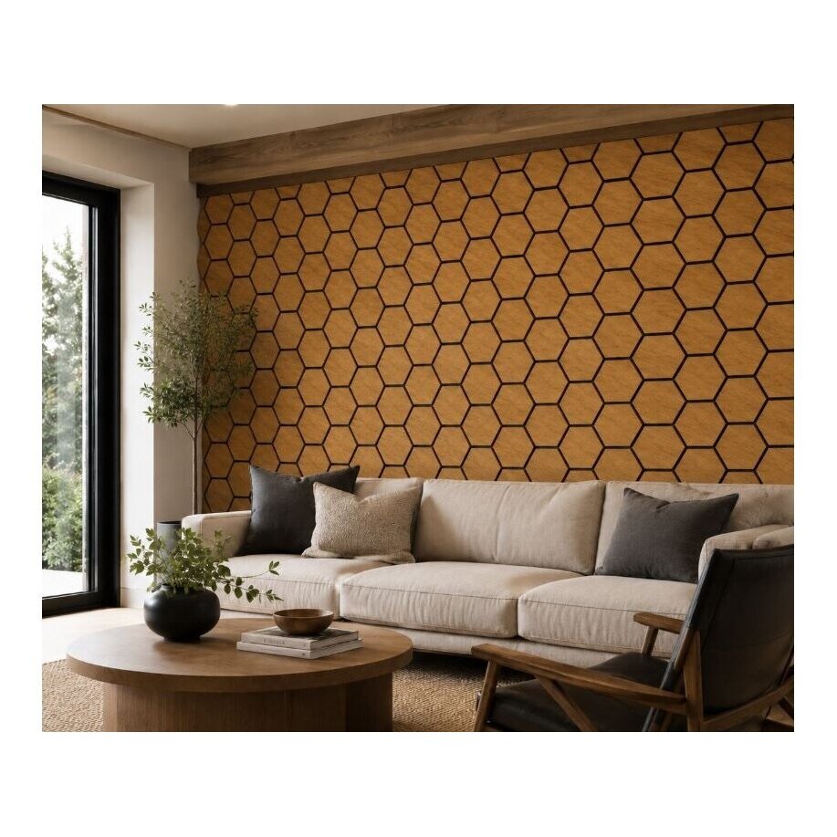 Dekoratīvs akustiskais sienu | griestu panelis | apdare | bišu šūnu | sešstūru raksts | 795,27x650,98x18mm | MDF + PET | tīkkoka imitācija 2 Dekoratīvs akustiskais sienu | griestu panelis | apdare | bišu šūnu | sešstūru raksts | 795,27x650,98x18mm | MDF + PET | tīkkoka imitācija 2
