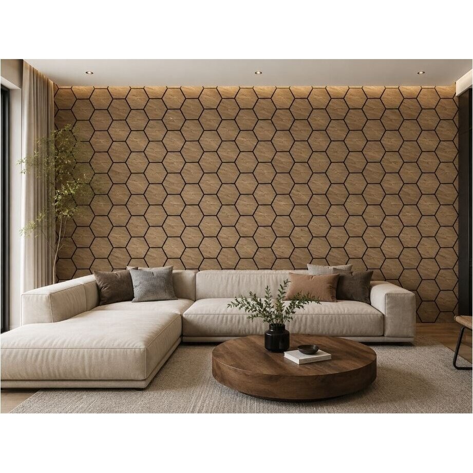 Dekoracyjny panel akustyczny ścienny | sufitowy | okładzina | wzór plastra miodu | sześciokątny wzór | 795,27x650,98x18mm | MDF + PET | Imitacja jasnego orzecha 2 Dekoracyjny panel akustyczny ścienny | sufitowy | okładzina | wzór plastra miodu | sześciokątny wzór | 795,27x650,98x18mm | MDF + PET | Imitacja jasnego orzecha 2