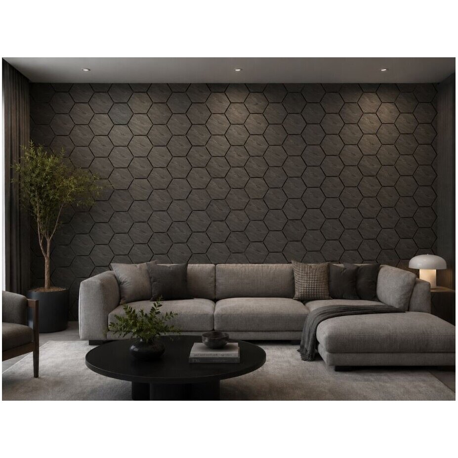Dekoracyjny panel akustyczny ścienny | sufitowy | okładzina | wzór plastra miodu | sześciokątny wzór | 795,27x650,98x18mm | MDF + PET | imitacja ciemnoszarego dębu 2 Dekoracyjny panel akustyczny ścienny | sufitowy | okładzina | wzór plastra miodu | sześciokątny wzór | 795,27x650,98x18mm | MDF + PET | imitacja ciemnoszarego dębu 2