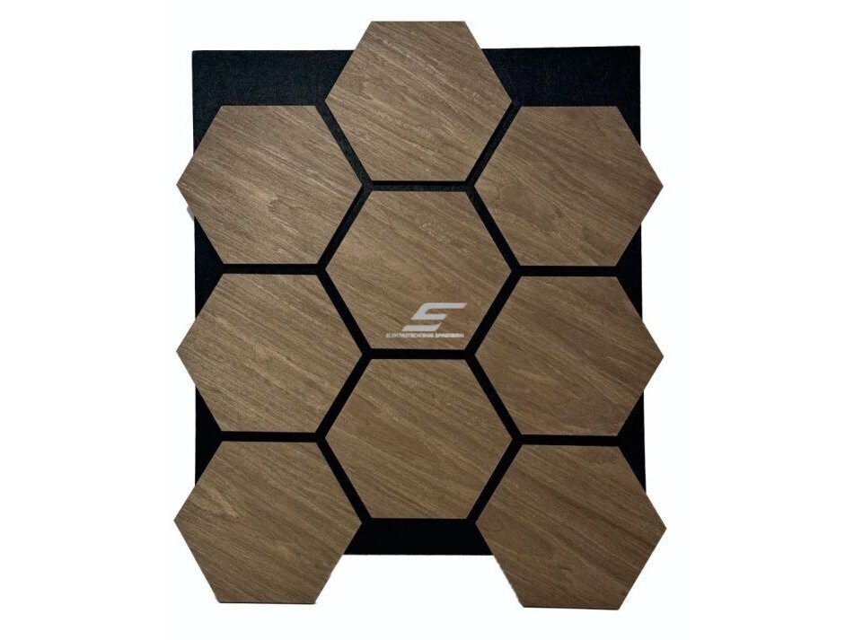 Dekoratyvinė akustinė sienų | lubų plokštė | apdaila | bičių korio | šešiakampių raštas | 795,27x650,98x18mm | MDF + PET | riešutmedžio imitacija Dekoratyvinė akustinė sienų | lubų plokštė | apdaila | bičių korio | šešiakampių raštas | 795,27x650,98x18mm | MDF + PET | riešutmedžio imitacija