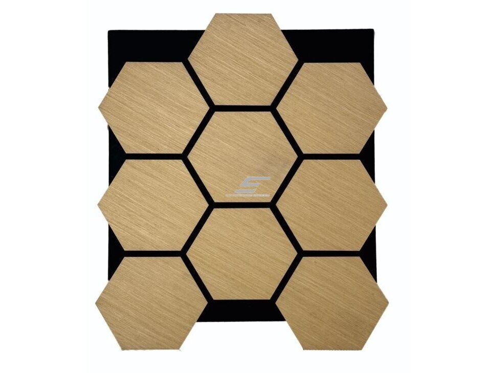 Dekoratyvinė akustinė sienų | lubų plokštė | apdaila | bičių korio | šešiakampių raštas | 795,27x650,98x18mm | MDF + PET | gelsvo ąžuolo imitacija Dekoratyvinė akustinė sienų | lubų plokštė | apdaila | bičių korio | šešiakampių raštas | 795,27x650,98x18mm | MDF + PET | gelsvo ąžuolo imitacija