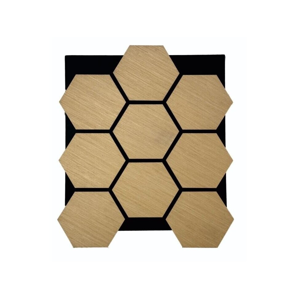 Dekoratīvs akustiskais sienu | griestu panelis | apdare | bišu šūnu | sešstūru raksts | 795,27x650,98x18mm | MDF + PET | gaišā ozola imitācija Dekoratīvs akustiskais sienu | griestu panelis | apdare | bišu šūnu | sešstūru raksts | 795,27x650,98x18mm | MDF + PET | gaišā ozola imitācija