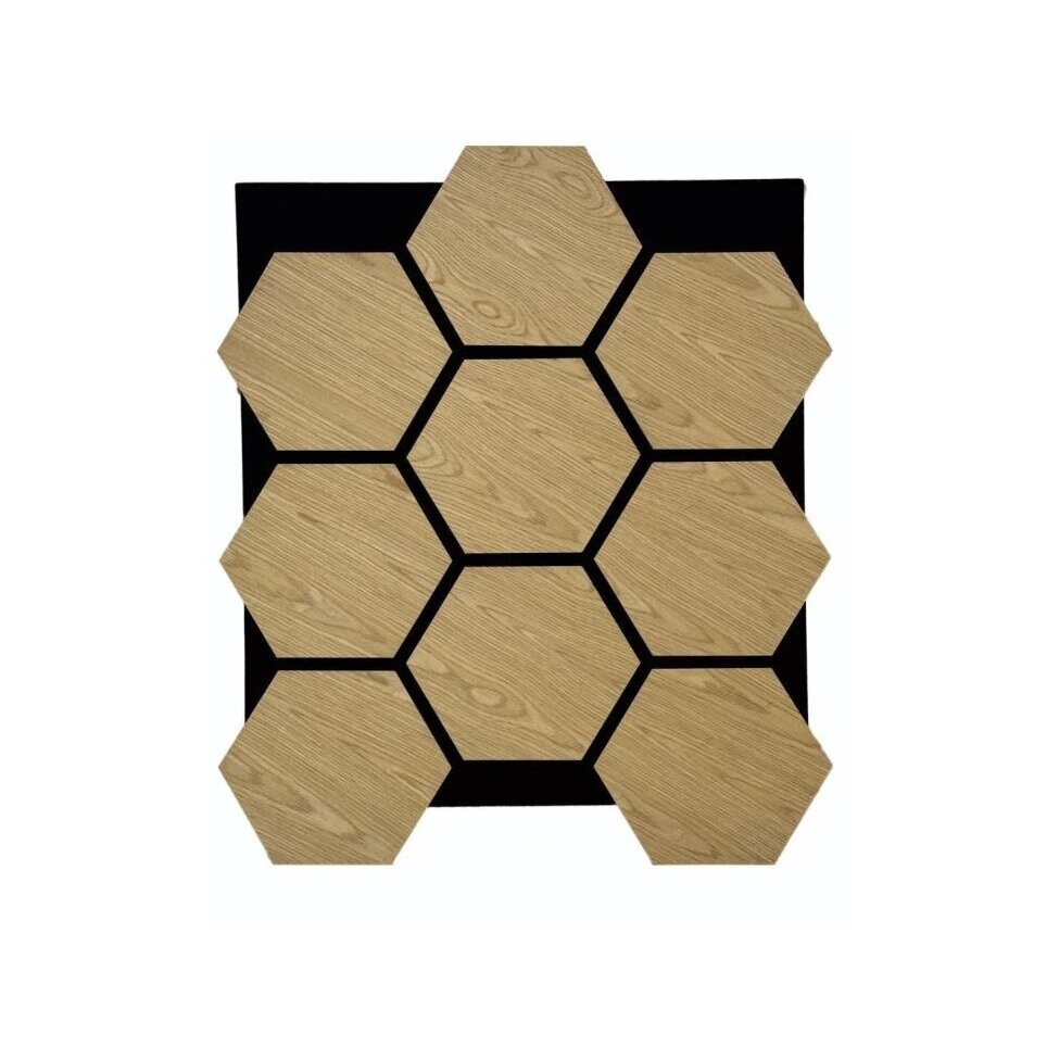 Dekoracyjny panel akustyczny ścienny | sufitowy | okładzina | wzór plastra miodu | sześciokątny wzór | 795,27x650,98x18mm | MDF + PET | imitacja dębu Dekoracyjny panel akustyczny ścienny | sufitowy | okładzina | wzór plastra miodu | sześciokątny wzór | 795,27x650,98x18mm | MDF + PET | imitacja dębu