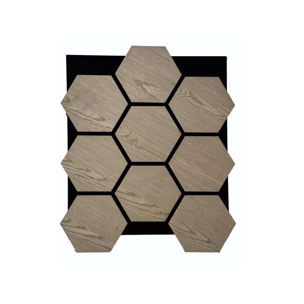 Dekoratīvs akustiskais sienu | griestu panelis | apdare | bišu šūnu | sešstūru raksts | 795,27x650,98x18mm | MDF + PET | pelēkā ozola imitācija Dekoratīvs akustiskais sienu | griestu panelis | apdare | bišu šūnu | sešstūru raksts | 795,27x650,98x18mm | MDF + PET | pelēkā ozola imitācija