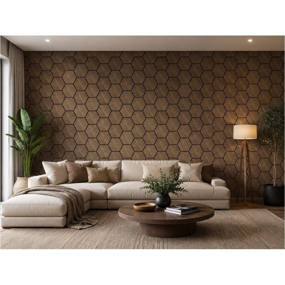 Decorative Acoustic Wall | Ceiling Panel | Interior Cladding | Honeycomb | Hexagonal Pattern | 795.27x650.98x18mm | MDF + PET | Walnut Finish 2 Decorative Acoustic Wall | Ceiling Panel | Interior Cladding | Honeycomb | Hexagonal Pattern | 795.27x650.98x18mm | MDF + PET | Walnut Finish 2