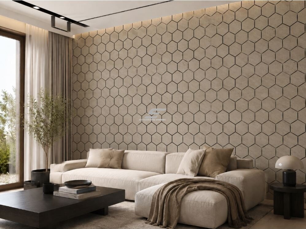 Dekoratyvinė akustinė sienų | lubų plokštė | apdaila | bičių korio | šešiakampių raštas | 795,27x650,98x18mm | MDF + PET | pilko ąžuolo imitacija 2