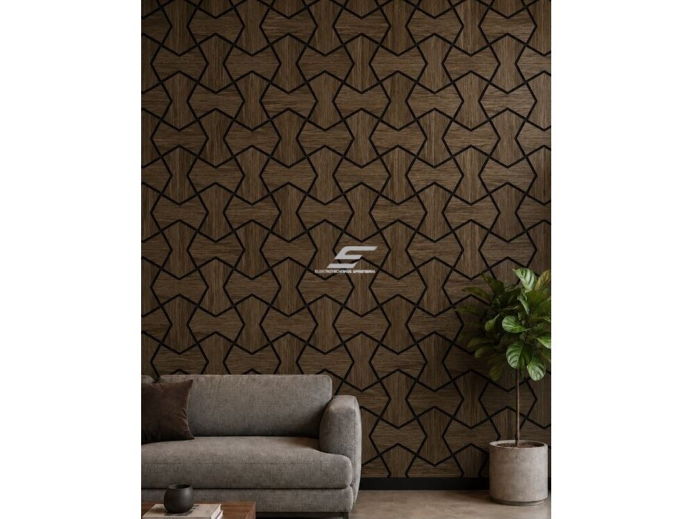 Dekoratyvinė akustinė sienų | lubų plokštė | apdaila | smėlio laikrodžio formos elementų | 861,94x482,87x18mm | MDF + PET | dūminio ąžuolo imitacija 2