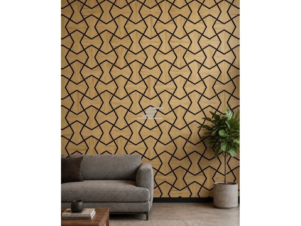 Dekoratyvinė akustinė sienų | lubų plokštė | apdaila | smėlio laikrodžio formos elementų | 861,94x482,87x18mm | MDF + PET | ąžuolo imitacija 2