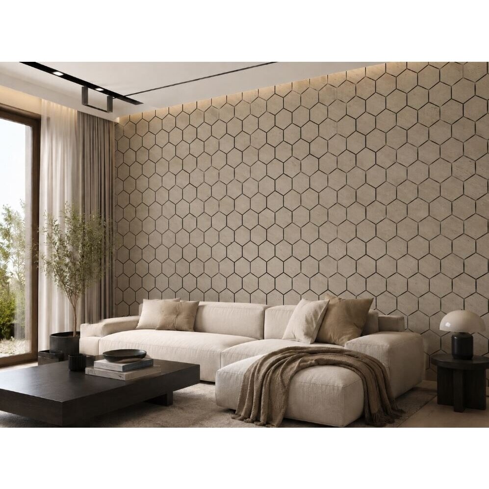 Dekoratīvs akustiskais sienu | griestu panelis | apdare | bišu šūnu | sešstūru raksts | 795,27x650,98x18mm | MDF + PET | pelēkā ozola imitācija 2 Dekoratīvs akustiskais sienu | griestu panelis | apdare | bišu šūnu | sešstūru raksts | 795,27x650,98x18mm | MDF + PET | pelēkā ozola imitācija 2